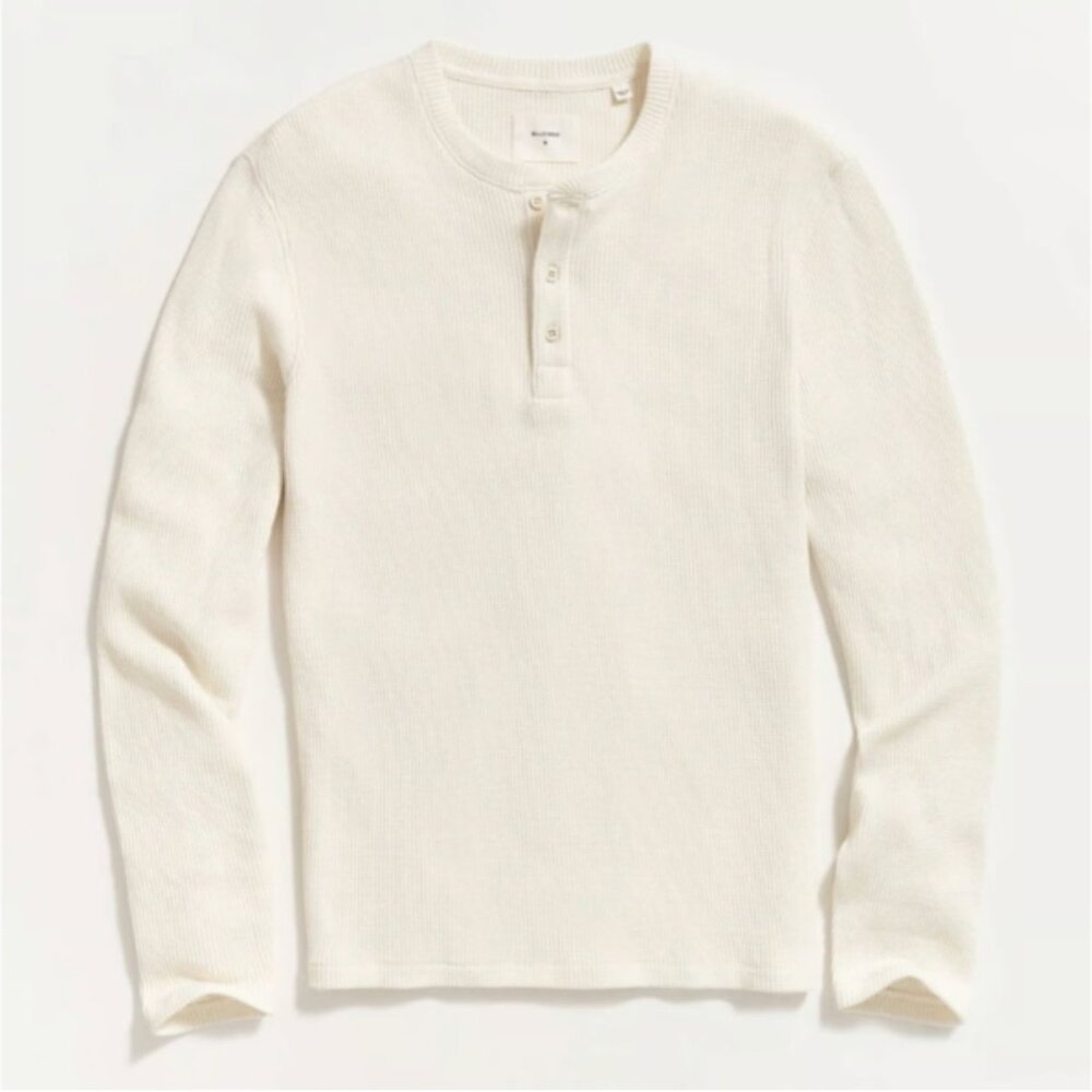 Billy Reid Men's Long Sleeve Waffle Henley Cream Medium